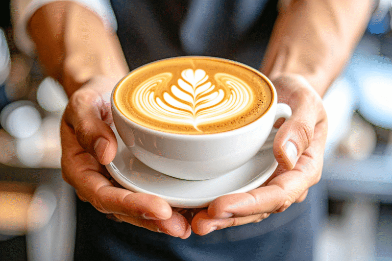 Creating coffee with latte art